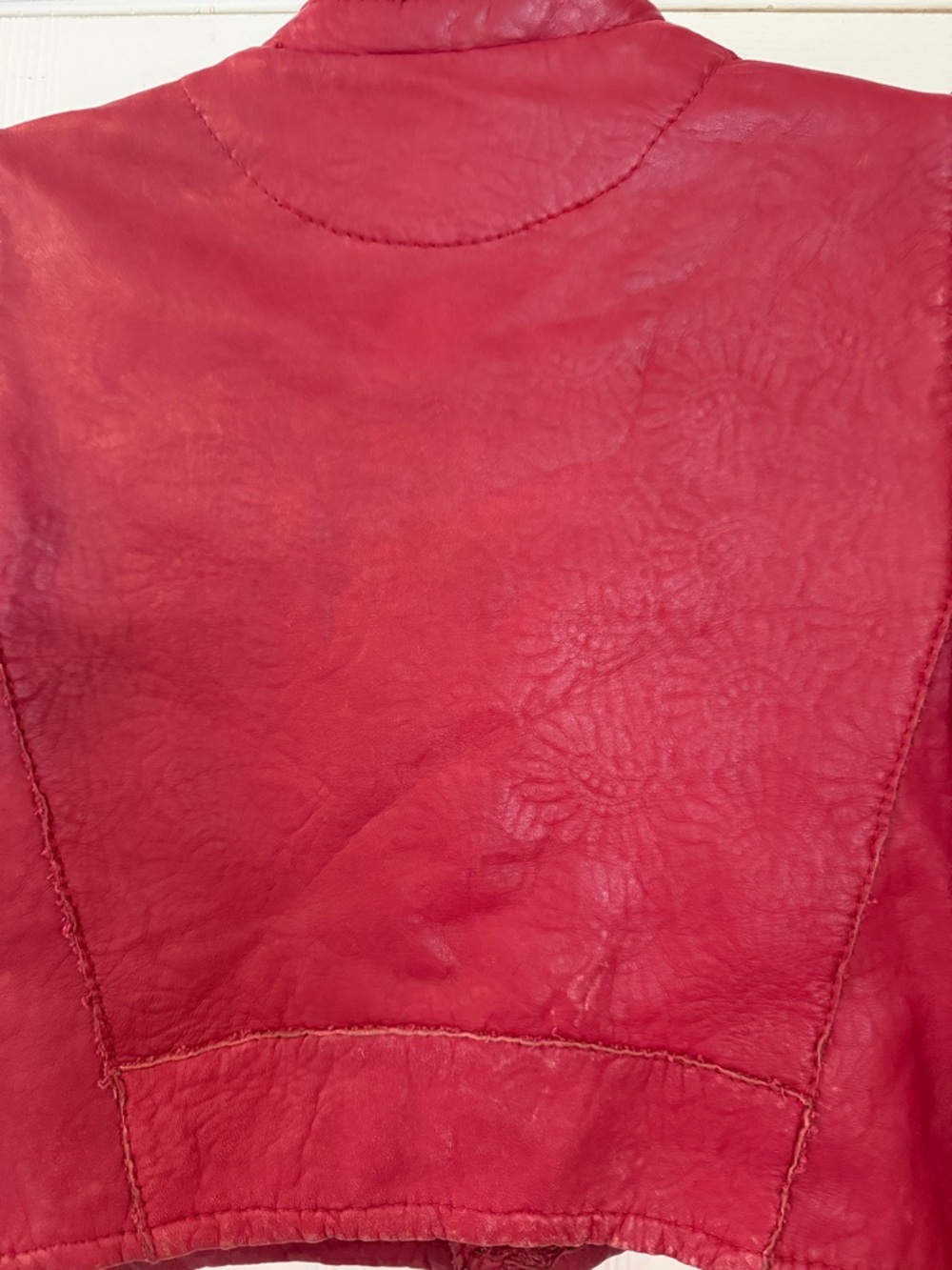 Maje Paris Red “Bonnie” Lamb Leather Moto Jacket with Asymmetrical Zip - Picture 4 of 6